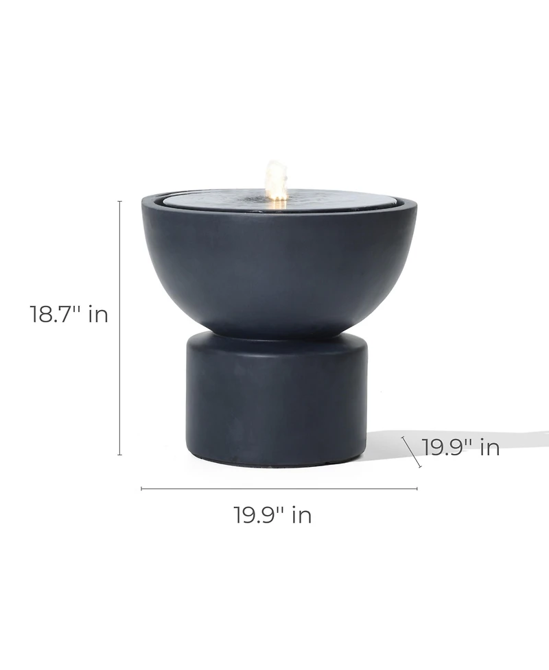 LuxenHome Dark Gray Resin Round Bubbler 18.7" Tall Outdoor Fountain with Lights
