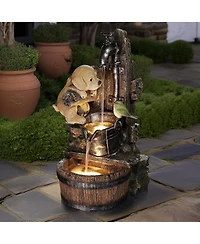 LuxenHome Puppy at the Farmhouse Faucet Resin Outdoor Fountain with Lights