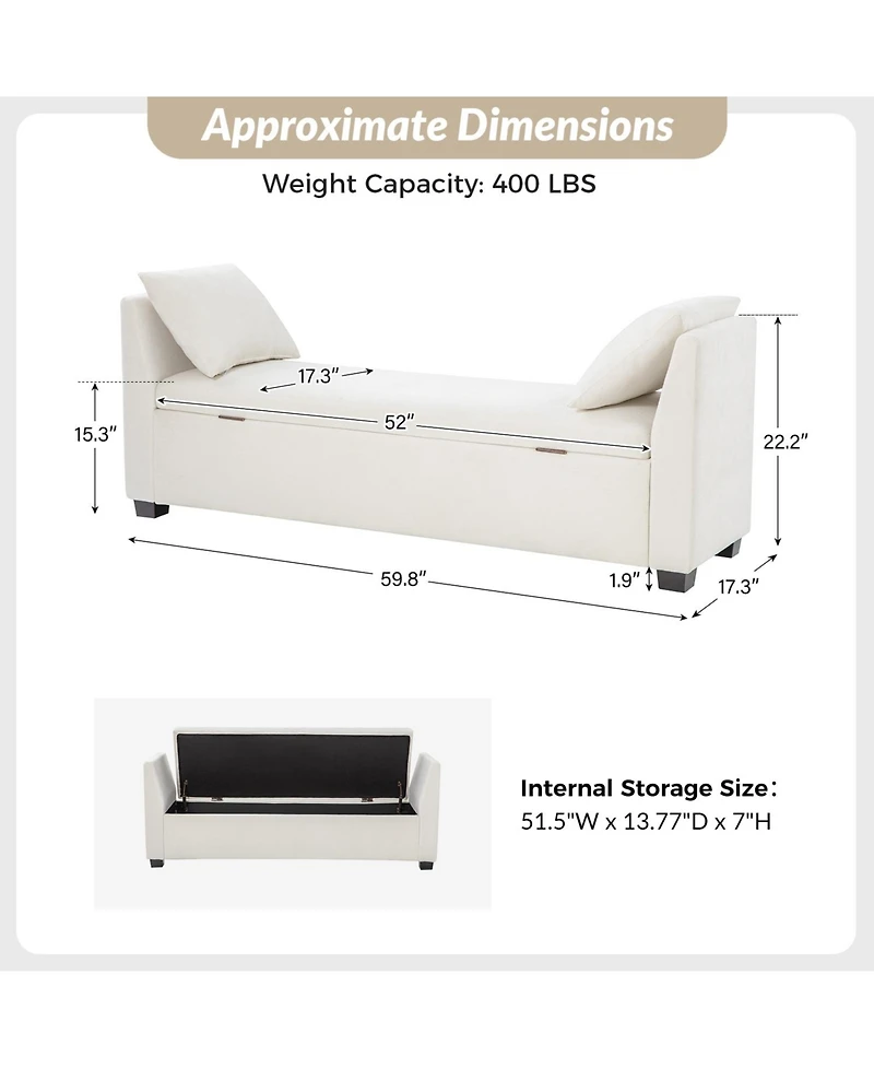 Bruno Modern Storage Bench with Rubber Wood Legs