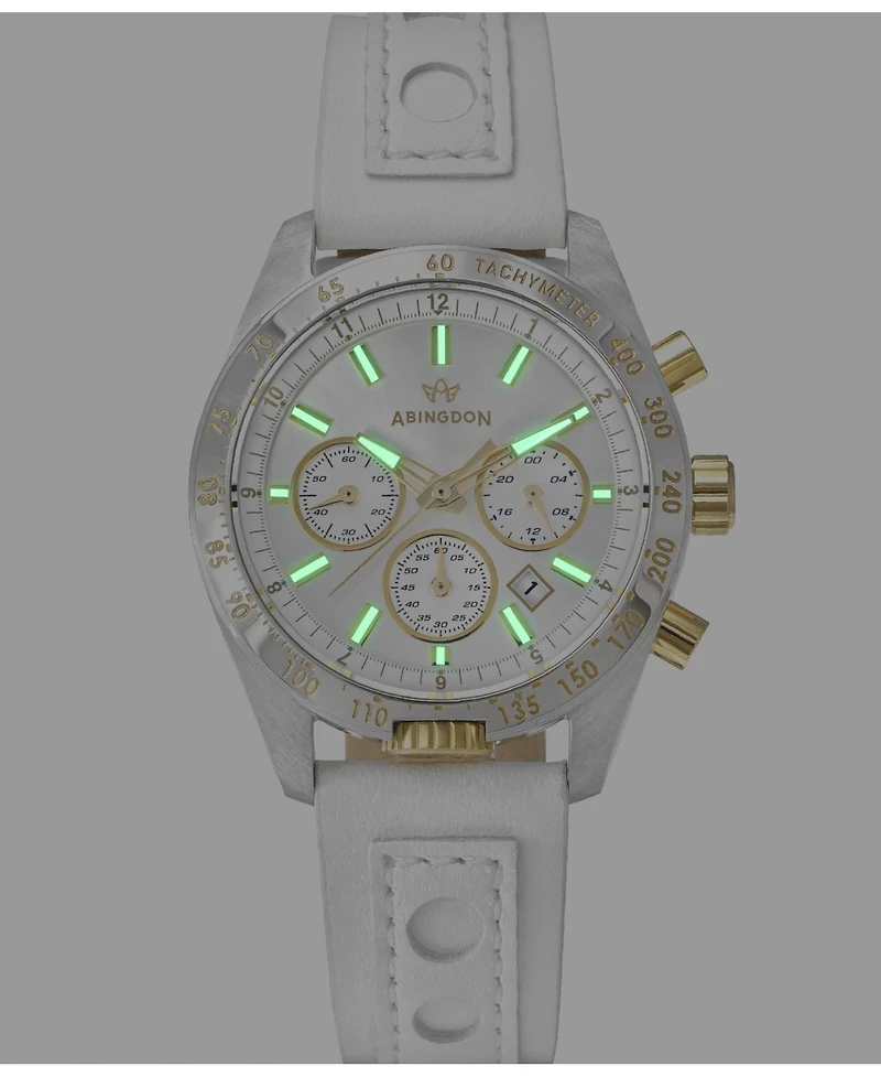 Abingdon Co. Women's Jordan Chronograph Multifunctional Champagne Leather Strap Watch, 40mm