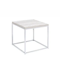 Industrial Square End Table with Wood Top and Metal Frame