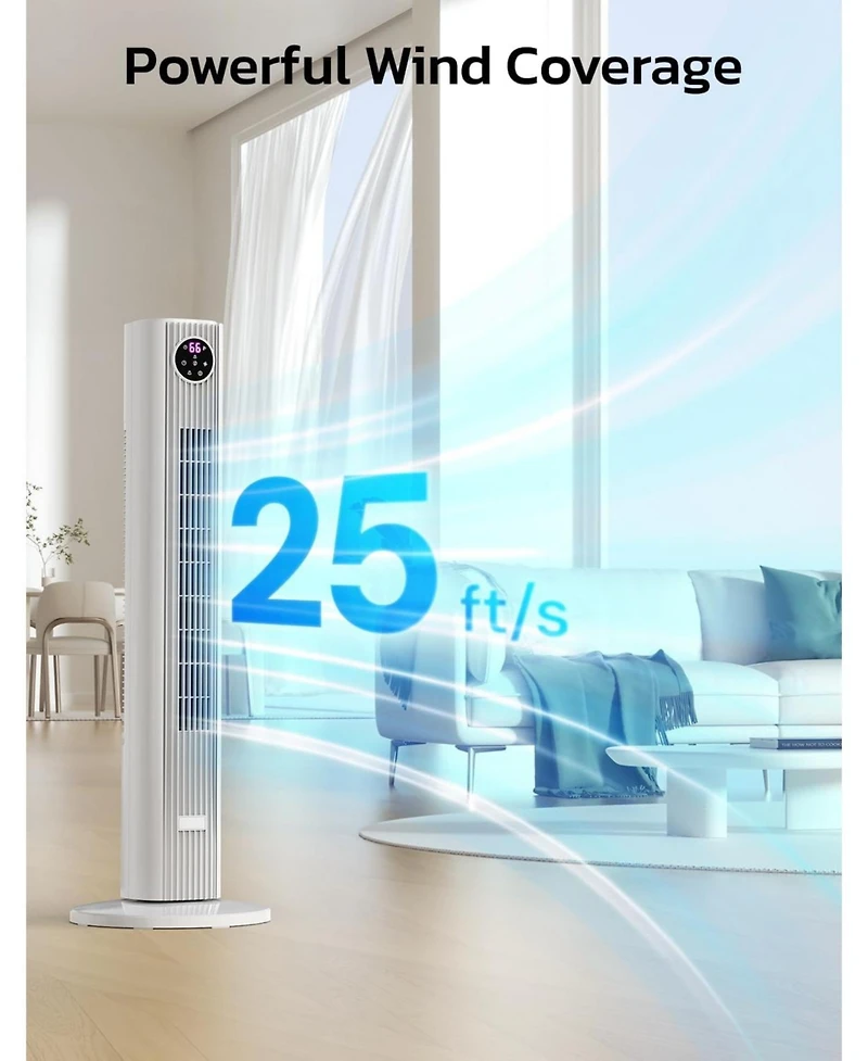 Cowsar Tower Fan for Bedroom, 90° Oscillating Fan with 12H Timer, 37”Standing Fans with Remote, Bladeless Fan with 4 Modes & 3 Speeds