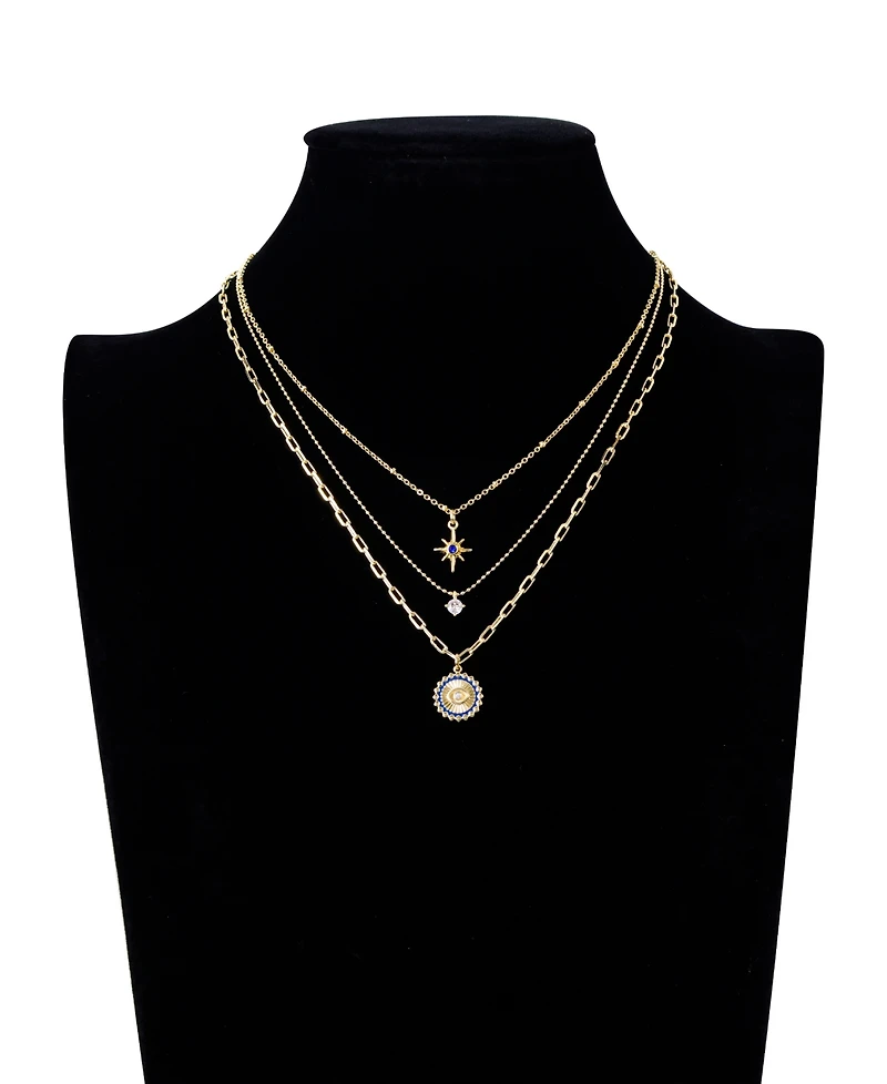 Unwritten Cubic Zirconia and Crystal Celestial Evil Eye and Moon Layered Necklace Set