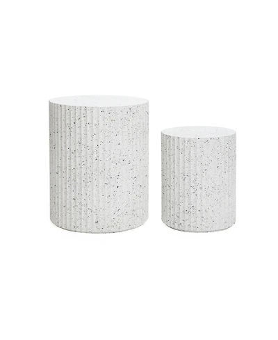 LuxenHome 2-Piece White with Gray Flecks Manufactured Wood Nesting Side Table Set