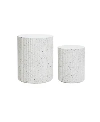 LuxenHome 2-Piece White with Gray Flecks Manufactured Wood Nesting Side Table Set