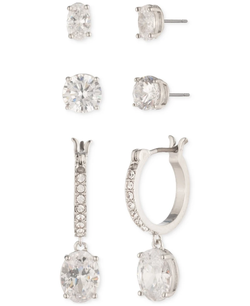 Givenchy Silver-Tone 3-Pc. Set Crystal Stud & Hoop Earrings