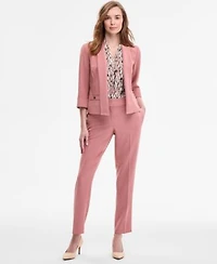 Kasper Womens Pleat Front Pants Printed V Neck Blouse 3 4 Sleeve Blazer