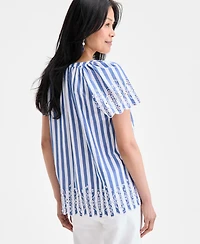 Style & Co Women's Cotton Eyelet Flutter-Sleeve Top, Exclusively at Macy's