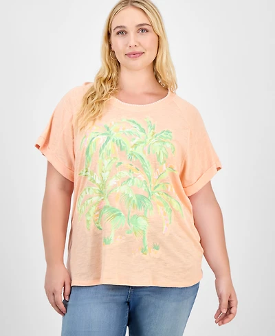 Democracy Trendy Plus Short-Sleeve Rolled-Cuff Graphic Tee