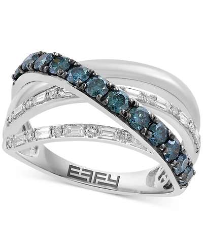 Effy Blue & White Diamond Multi-Row Ring (1-1/20 ct.t.w.) in 14k White Gold