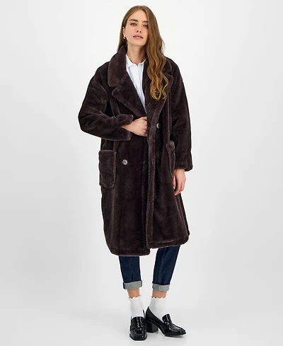 Jou Juniors' Faux-Fur Double-Breasted Coat, Created for Macy's