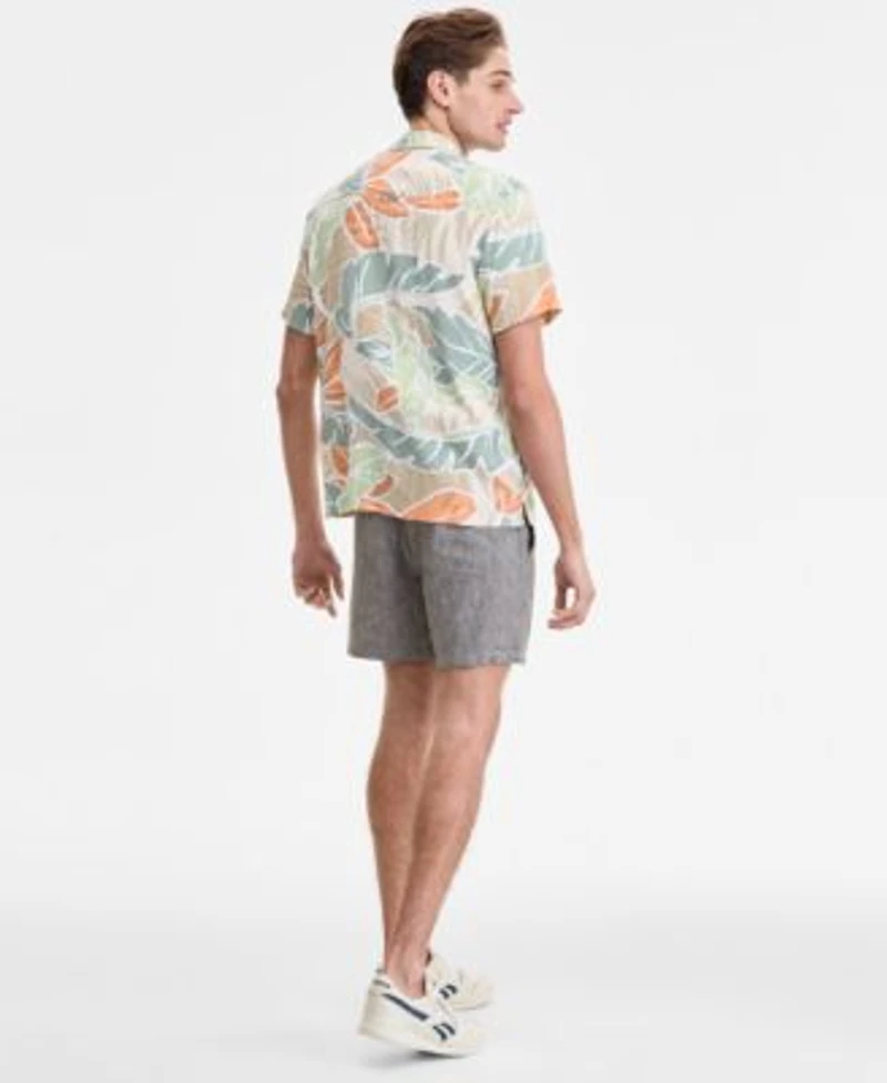 Sun Stone Mens Cutler Leaf Print Camp Shirt Lava Flow Graphic T Shirt Chase 6 Linen Blend Shorts Exclusively At Macys