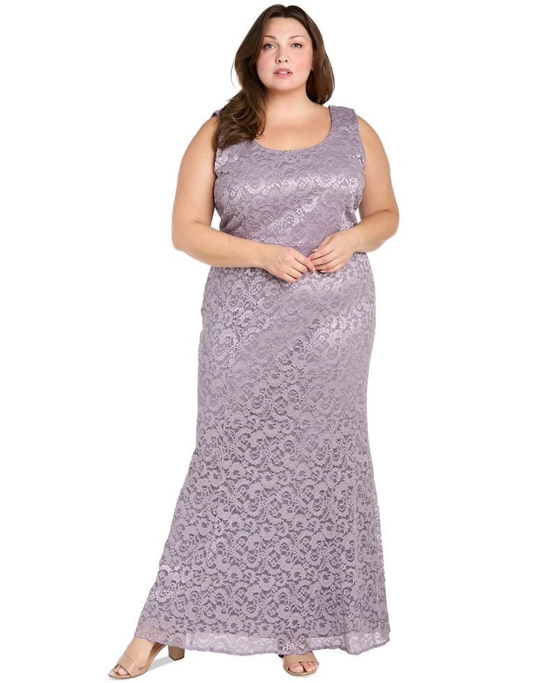 R & M Richards Plus Metallic Lace Jacket and Dress