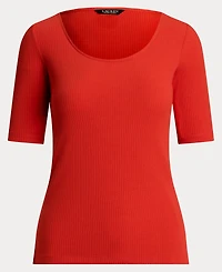 Lauren Ralph Lauren Women's Rib-Knit Cotton-Blend Elbow-Sleeve Tee