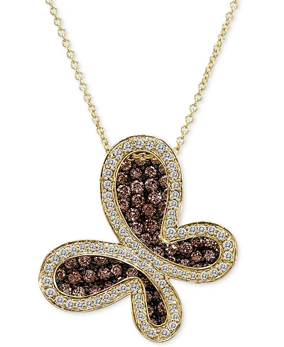 Le Vian Chocolate Diamond & Vanilla Diamond Butterfly Pendant Necklace (1-5/8 ct. t.w.) in 14k Yellow Gold, 18"