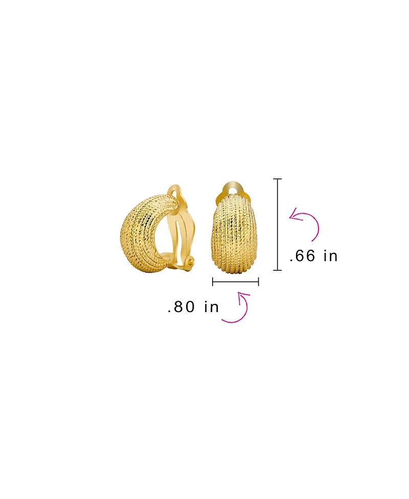 Bling Jewelry Ribbed Grooved Cable Rope Stripe Wide Half Hoop Dome Clip On Earrings Non Pierced Ears Gold Tone Plated