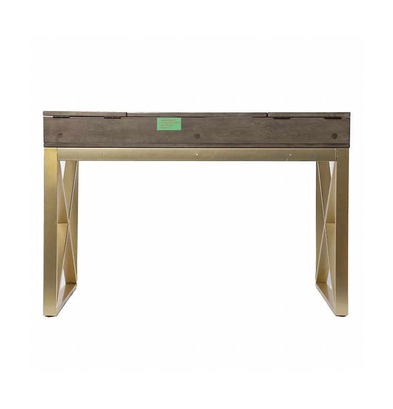 45" Grey and Gold Writing Desk With Two Drawers