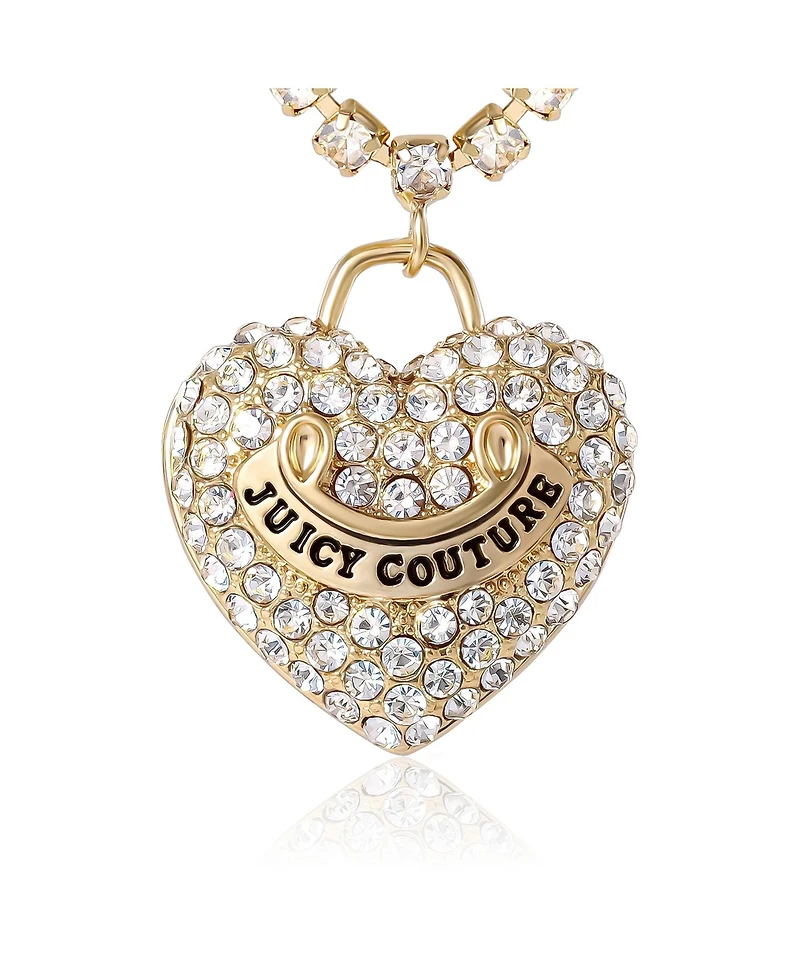 Juicy Couture Pave Heart Cyrstal Chain Pendant Necklace