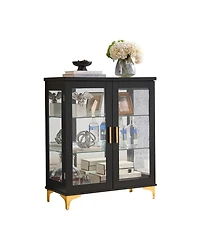 Kings Brand Furniture Cataleya 3-Tier Curio Display Cabinet Organizer with Storage Shelves for Figures & Collection Exhibit Living Room, Bedroom