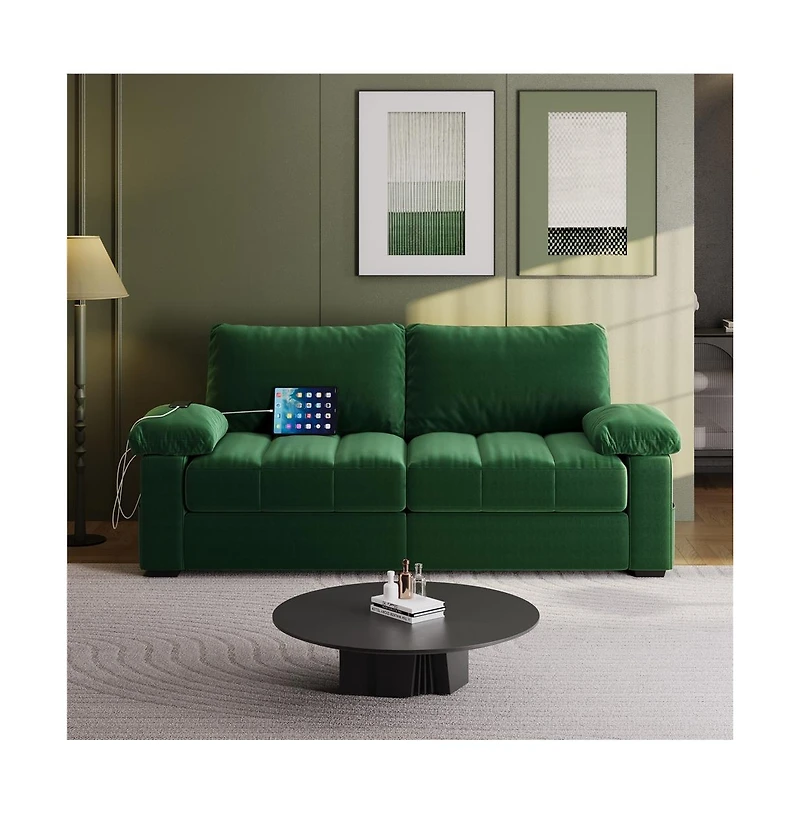 Yaheetech 2-Seater Velvet Couch with Pillow Top Arms, Blue