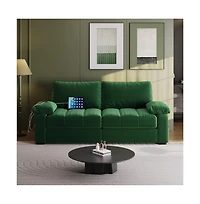 Yaheetech 2-Seater Velvet Couch with Pillow Top Arms, Blue