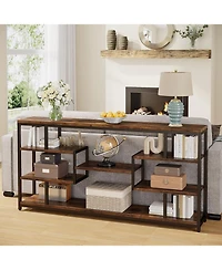 Tribesigns 70.87" Console Tables for Living Room, 5-Tier Narrow Long Sofa Tables with Open Storage Shelves, Rustic Entryway Tables with Metal Fra