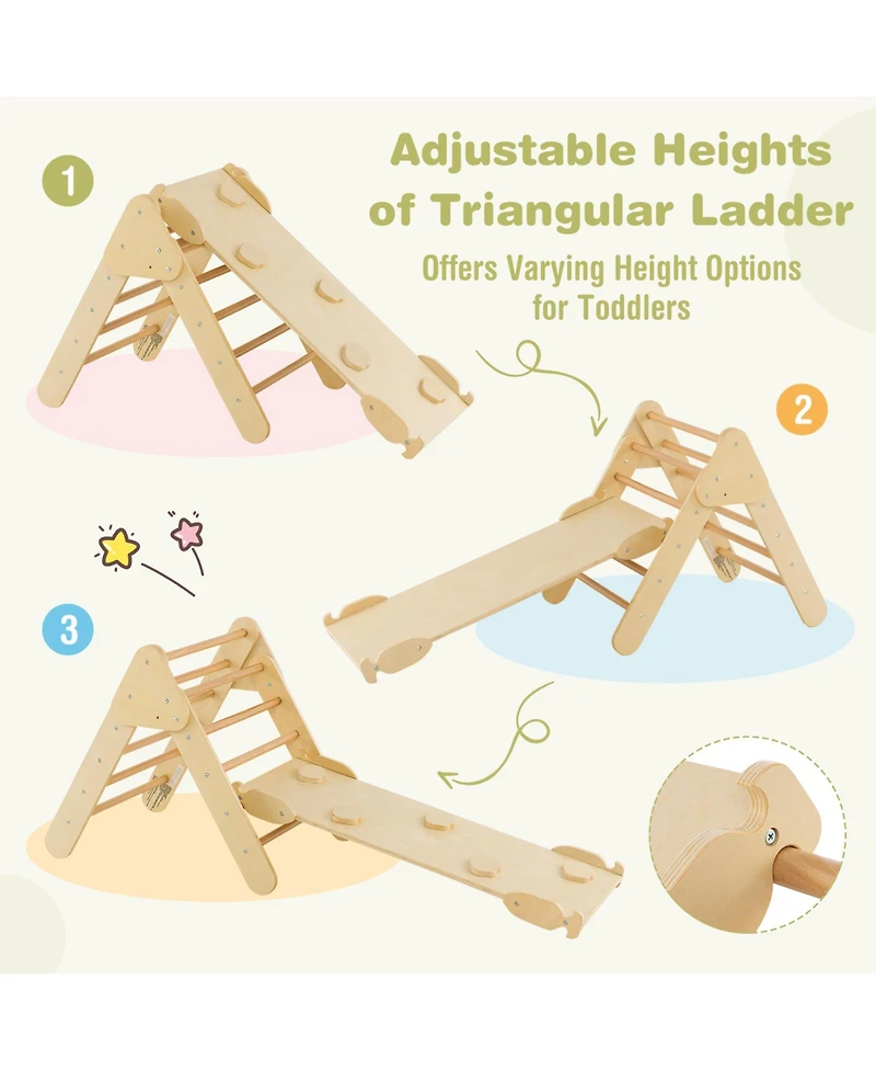 2-in-1 Wooden Kids Climber Toys with Triangle Arch Ramp