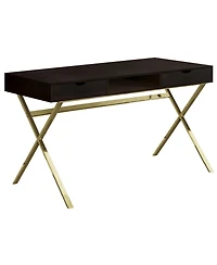 24" Dark Brown and Gold Computer Desk With Two Drawers