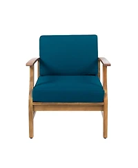 Acacia Wood Outdoor Lounge Chair with Blue Cushions
