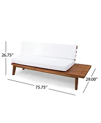 Indoor Minimalist Acacia Wood Right-Sided Sofa with White Cushions, Sandblast Finish