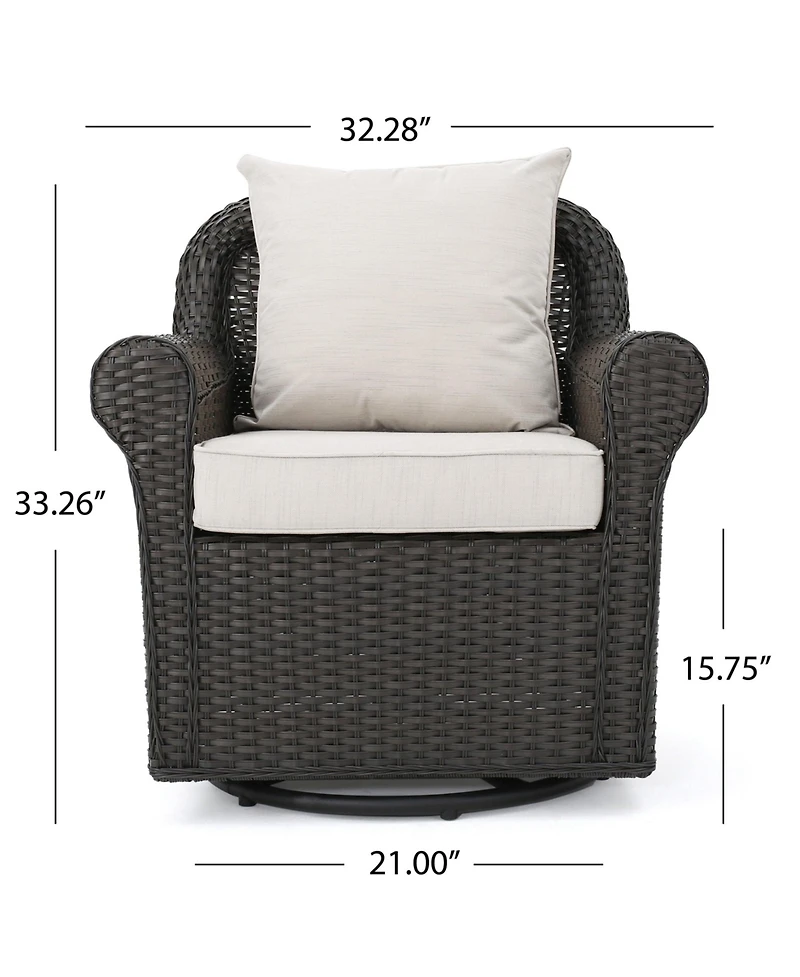 Dark Brown Swivel Faux Rattan Outdoor Patio Lounge Chair with Beige Cushions