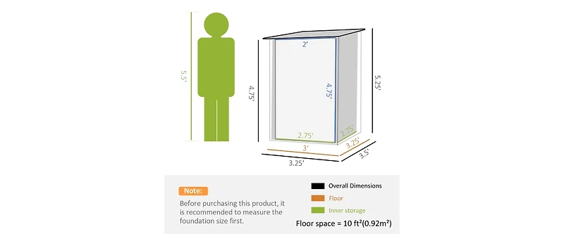 5 X 3 Ft Outdoor Storage Shed, Galvanized Metal Garden Shed With Lockable Doors, Tool Storage Shed For Patio Lawn Backyard Trash Cans