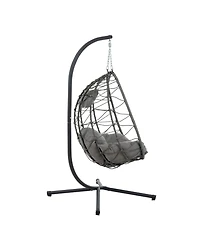 Indoor/ Outdoor Swing Chair Patio Wicker Hanging Egg Chair Hanging Basket Chair with Stand