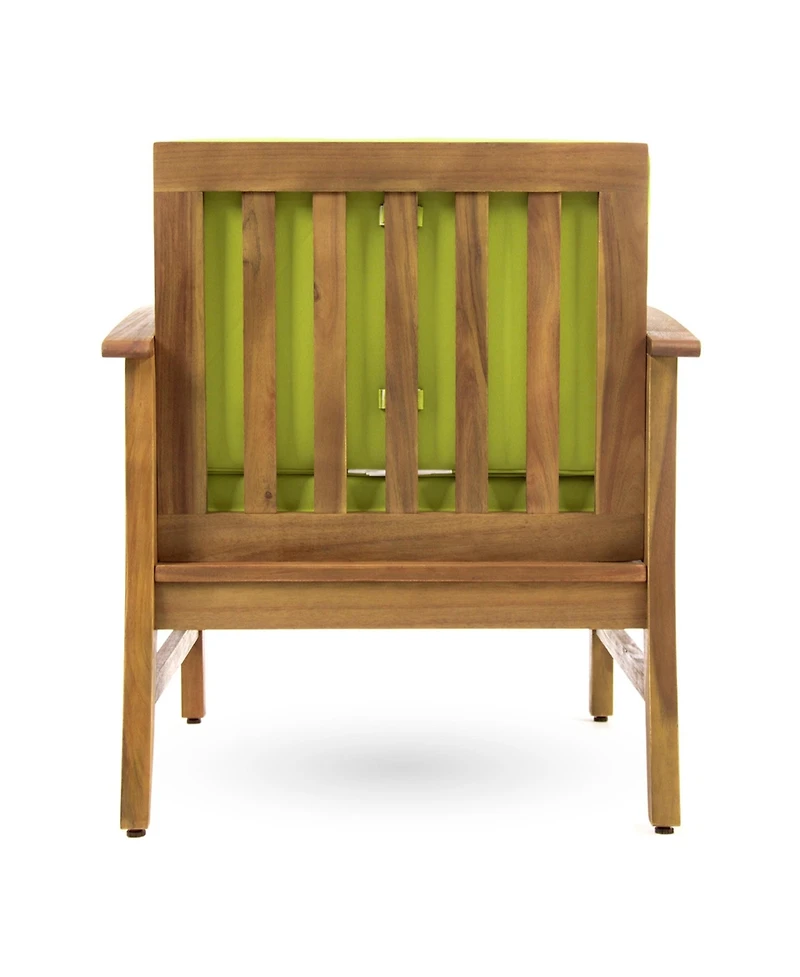 Giancarlo Teak Acacia Wood Outdoor Patio Club Chair with Green Cushions