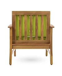 Giancarlo Teak Acacia Wood Outdoor Patio Club Chair with Green Cushions