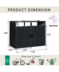 Garbage Bin Shed Stores 2 Trash Cans Metal Outdoor Bin Shed for Garbage Storage