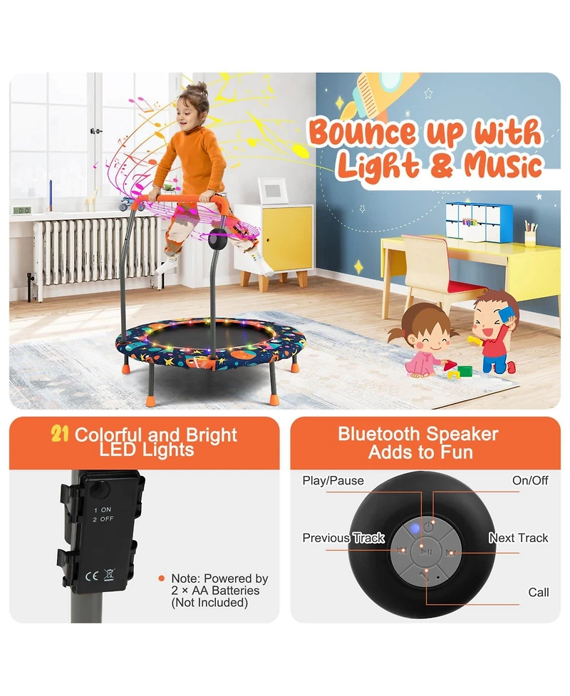 36 Inch Mini Trampoline with Colorful Led Lights and Bluetooth Speaker