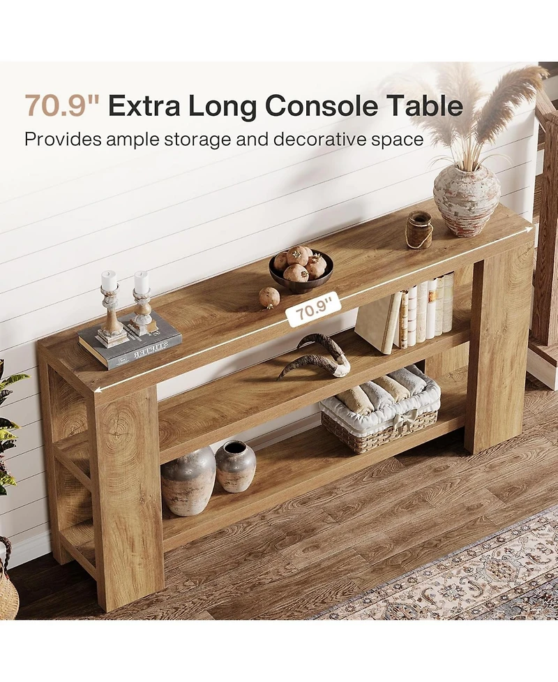 Tribesigns 70.9-Inch Extra Long Console Table with Storage, Narrow Wooden Sofa Table Behind The Couch, Farmhouse 3-Tier Entry Foyer Table