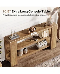 Tribesigns 70.9-Inch Extra Long Console Table with Storage, Narrow Wooden Sofa Table Behind The Couch, Farmhouse 3-Tier Entry Foyer Table