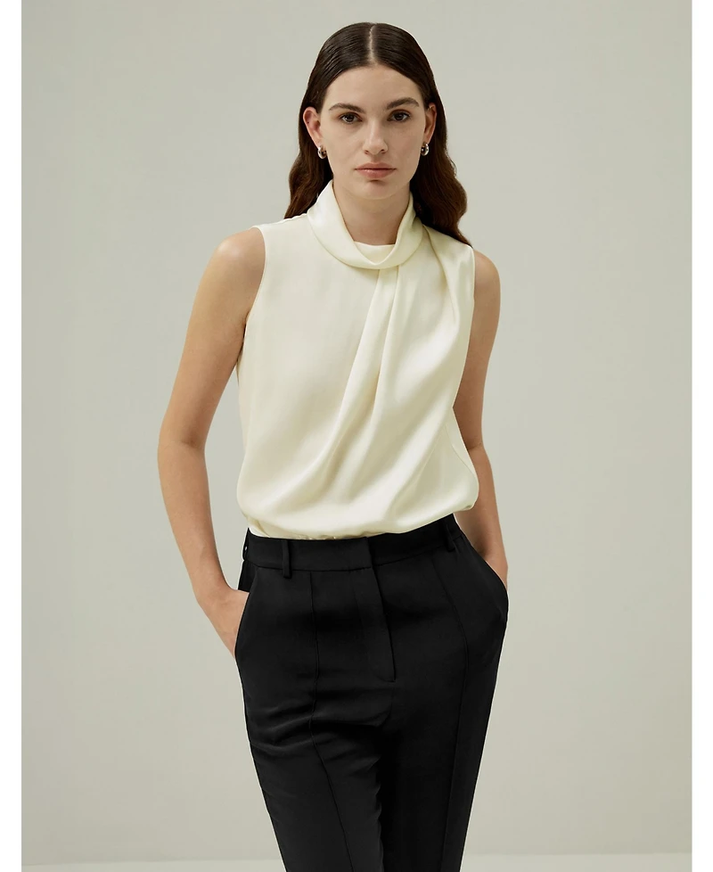 Lilysilk Women's Asymmetrical Sleeveless Cowl Neck Top