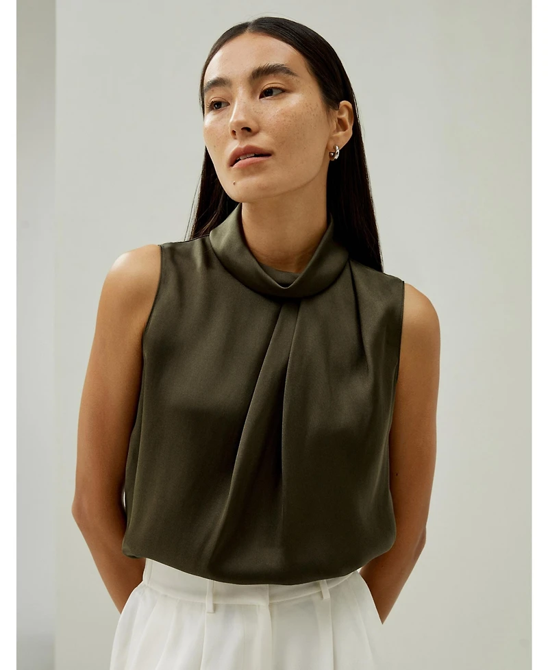 Lilysilk Women's Asymmetrical Sleeveless Cowl Neck Top