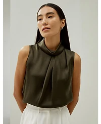 Lilysilk Women's Asymmetrical Sleeveless Cowl Neck Top