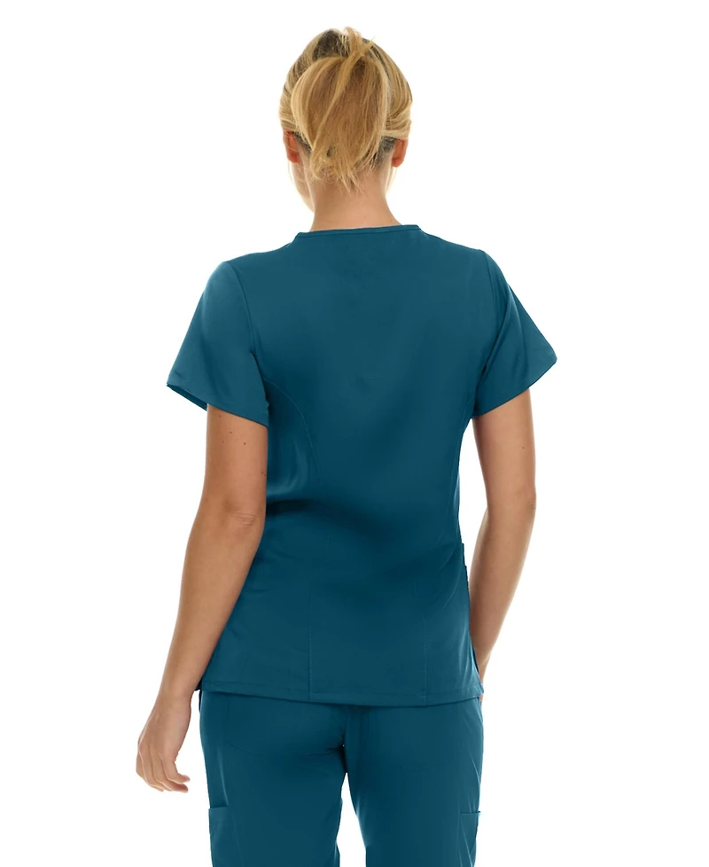 Medichic Women's Eleanor 3-Pocket Stretch V-Neck Scrub Top Shocking Pink Medium