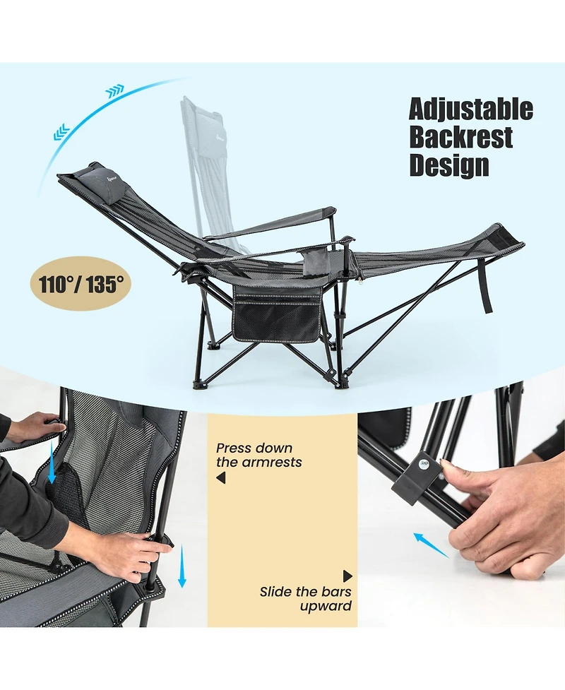 Camping Lounge Chair with Detachable Footrest Adjustable Backrest