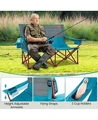 3 Person Folding Camping Chair with 2 Cup Holders Cotton Padding & Storage Bag