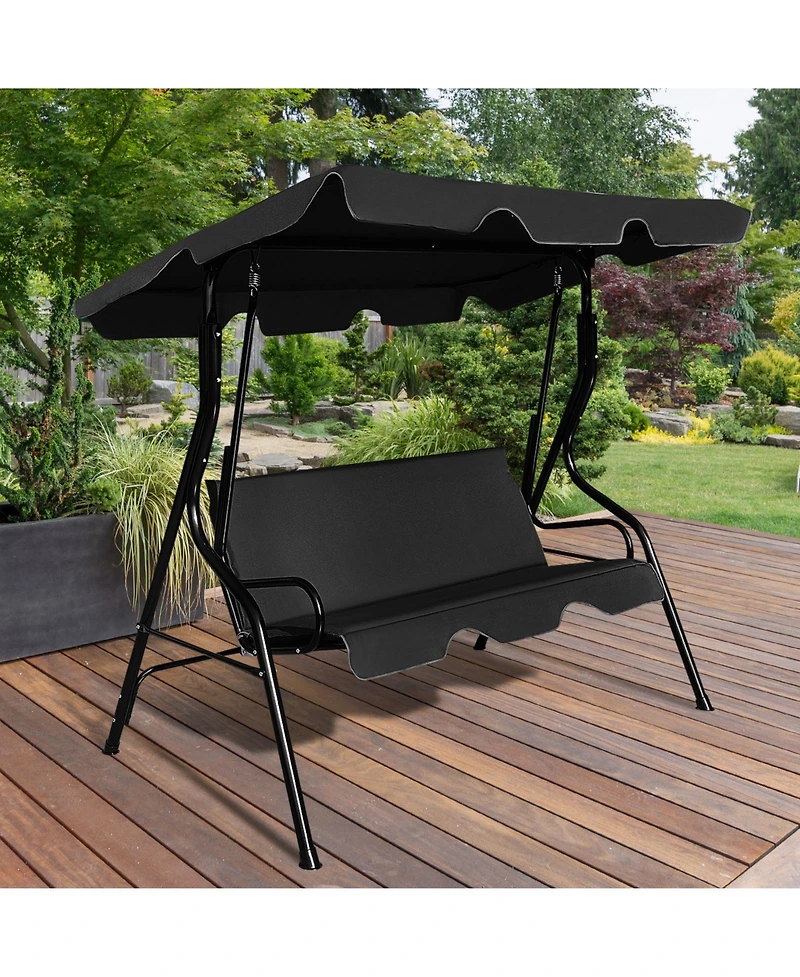 3 Seat Outdoor Patio Canopy Swing with Cushioned Steel Frame