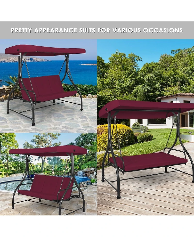 3 Seats Outdoor Swing Hammock with Adjustable Tilt Canopy