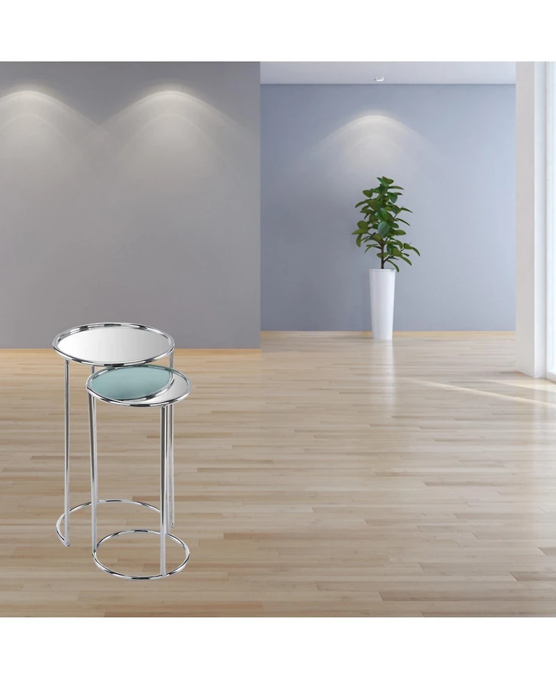 Glam Round End Table with Aluminum Frame and Mirrored Surface