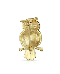 Bling Jewelry Lucky Large Fashion Golden Brown Enamel Owl Brooch Pin on Branch Gold Plated