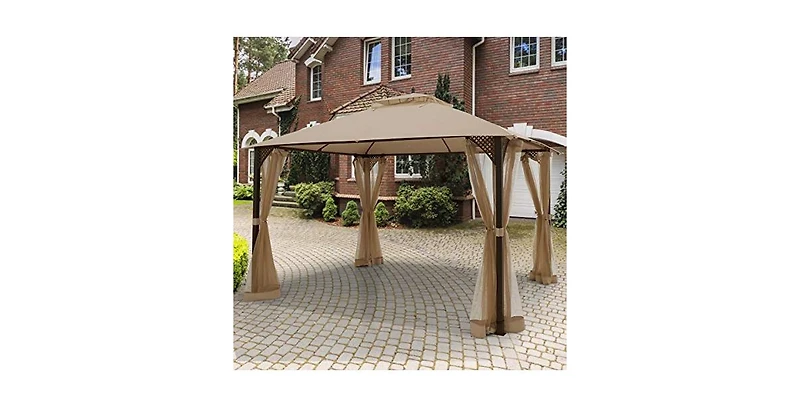 12 x 10 Feet Outdoor Double Top Patio Gazebo with Netting